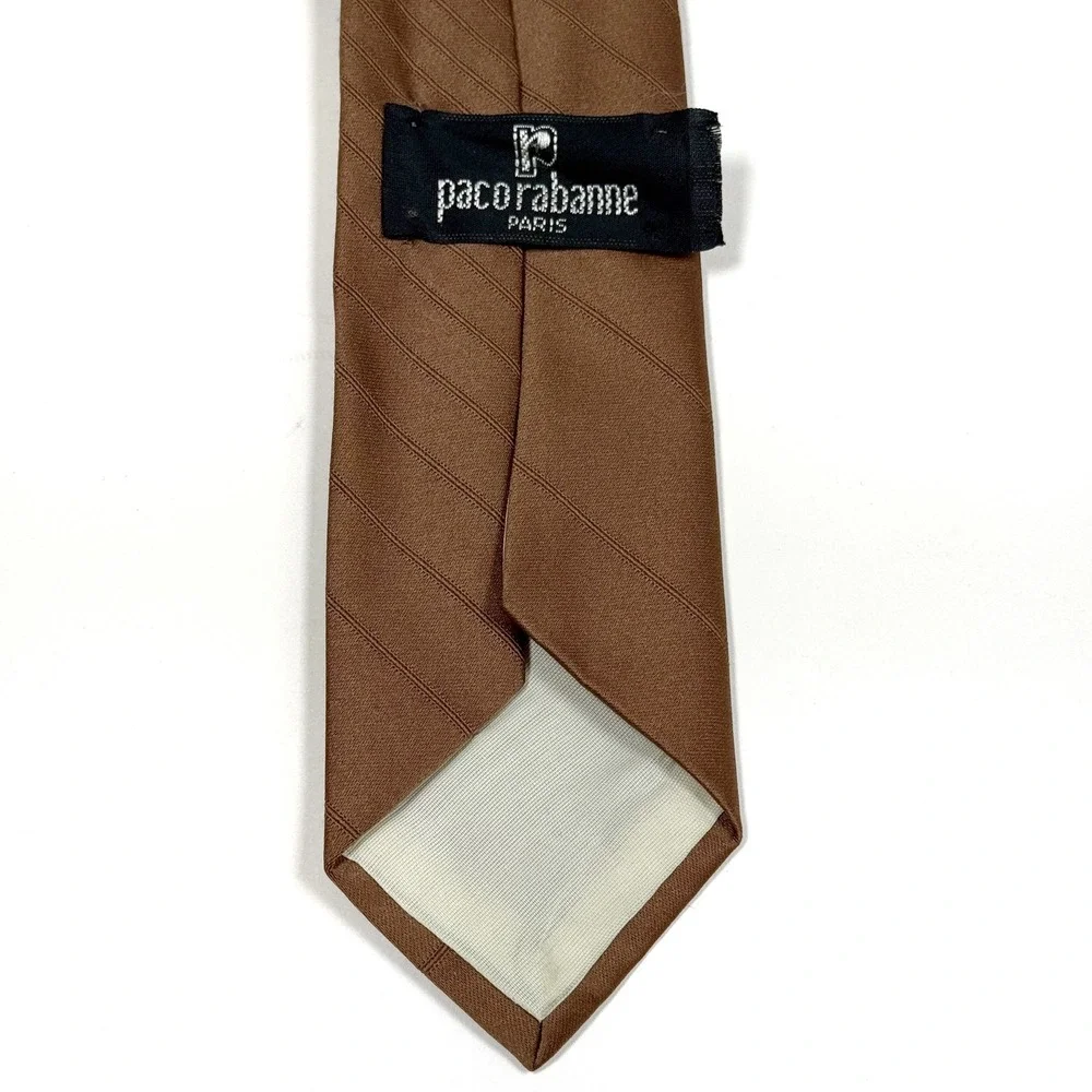 Paco Rabanne Paris Mens Brown Diagonal‎ Stripe Silk Blend Skinny Tie 2.5